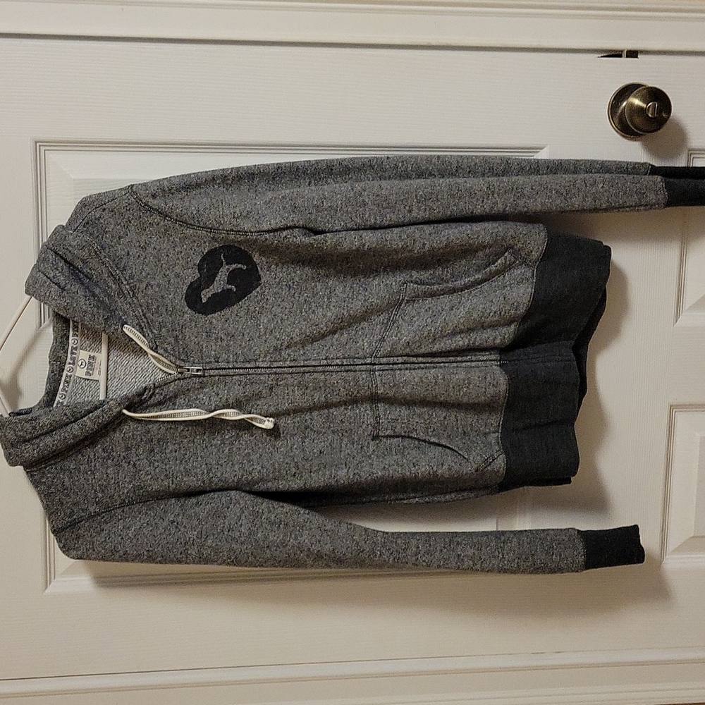 Dark gray soft fine knit hoodie jacket